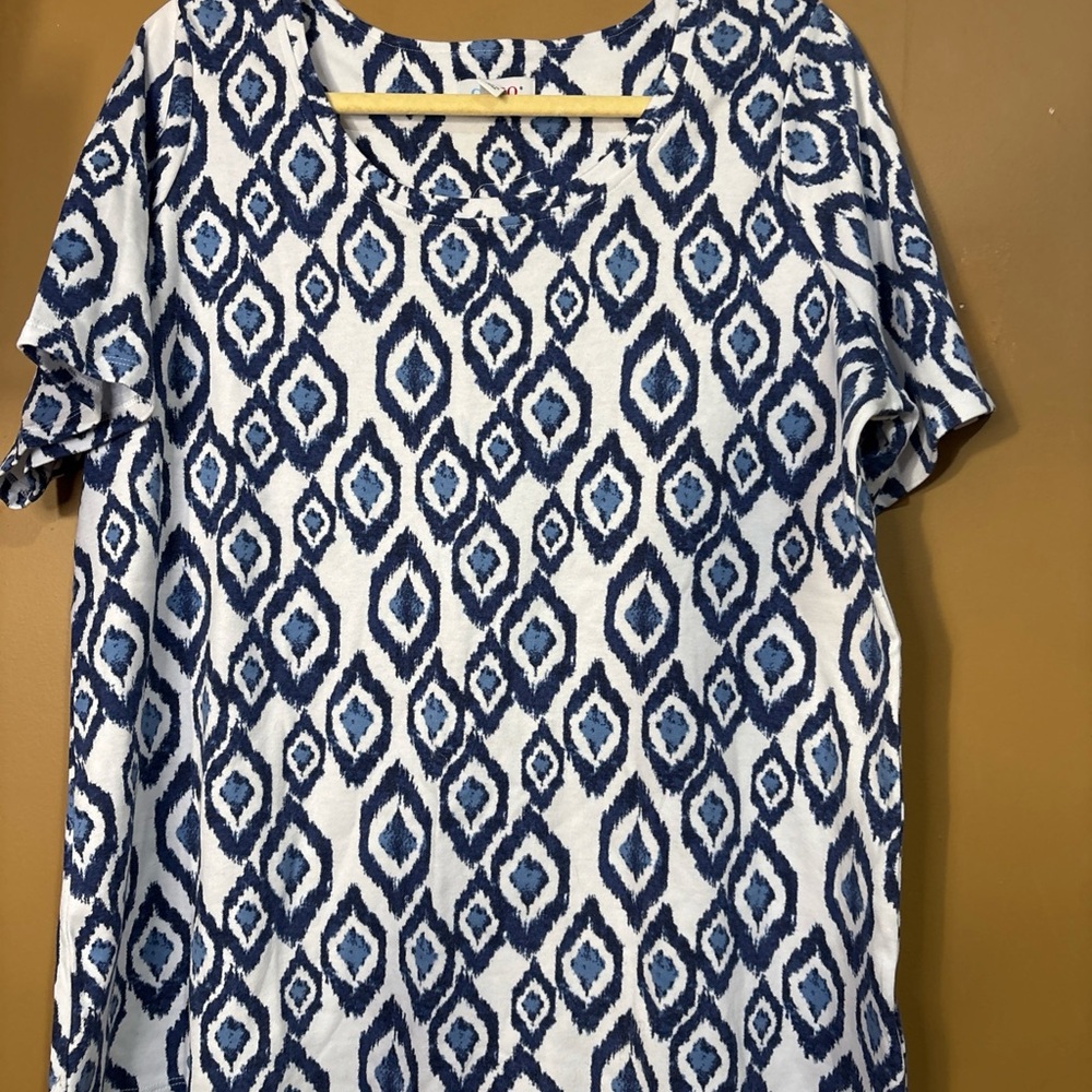 HC600 Denim&Co Blue And White Shirt Size 1X Short Sleeve A396663 - Picture 3 of 7